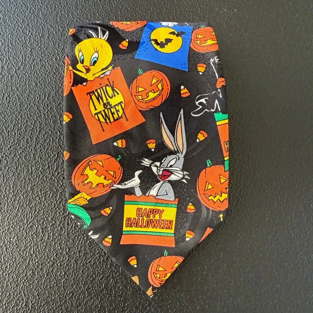 Looney Tunes Necktie Mens OS Black Halloween Bugs Bunny Tweety Vintage 1996